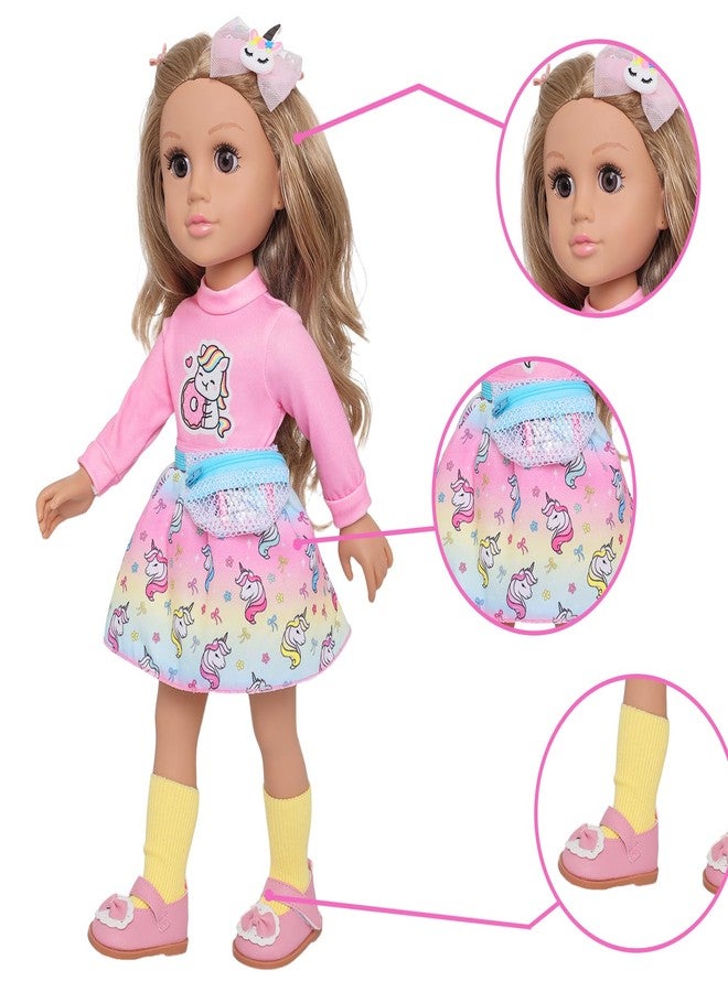 Ecore Fun 18 Inch Girl Doll with Clothes Accessories, Fashion Doll with Styling Brown Hair, Unicorn Hair Clip, Phone, Bag, Outfit & Shoes, Gift Ready for Birthday & Pretend Play - Image 3